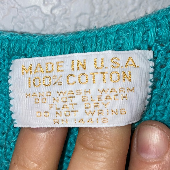 VTG Cropped Knit Turquoise Cotton Tank Top SZ: Medium - Picture 2 of 5